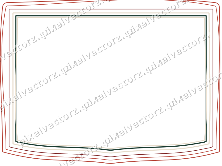 Decorative line art frame in dark red and dark green with label plaque