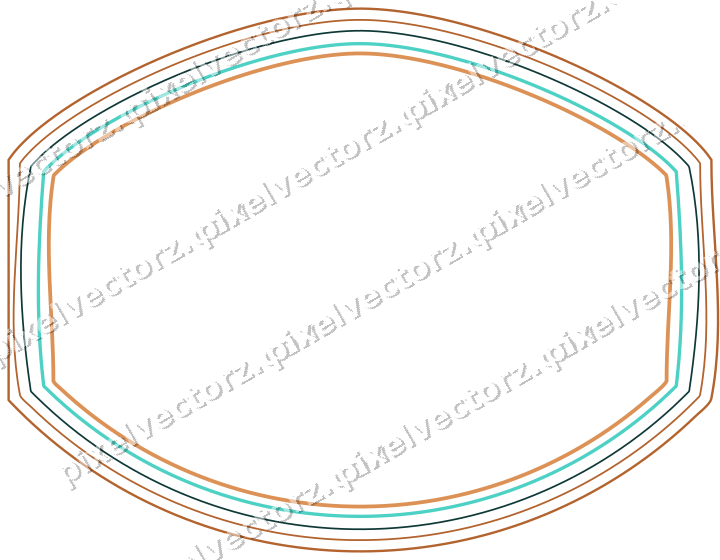 Decorative line art frame in orange and teal with label plaque