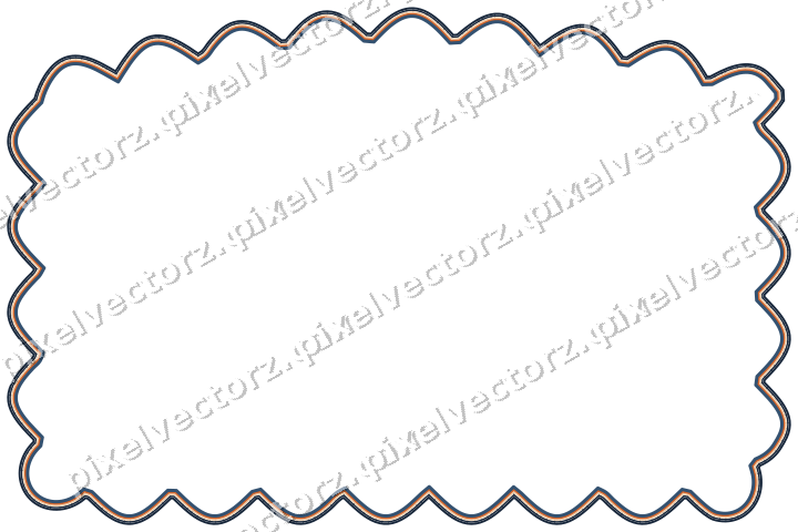 Decorative line art frame in dark blue and orange with label plaque