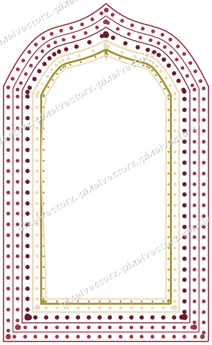 Decorative line art frame in dark pink and red with label plaque