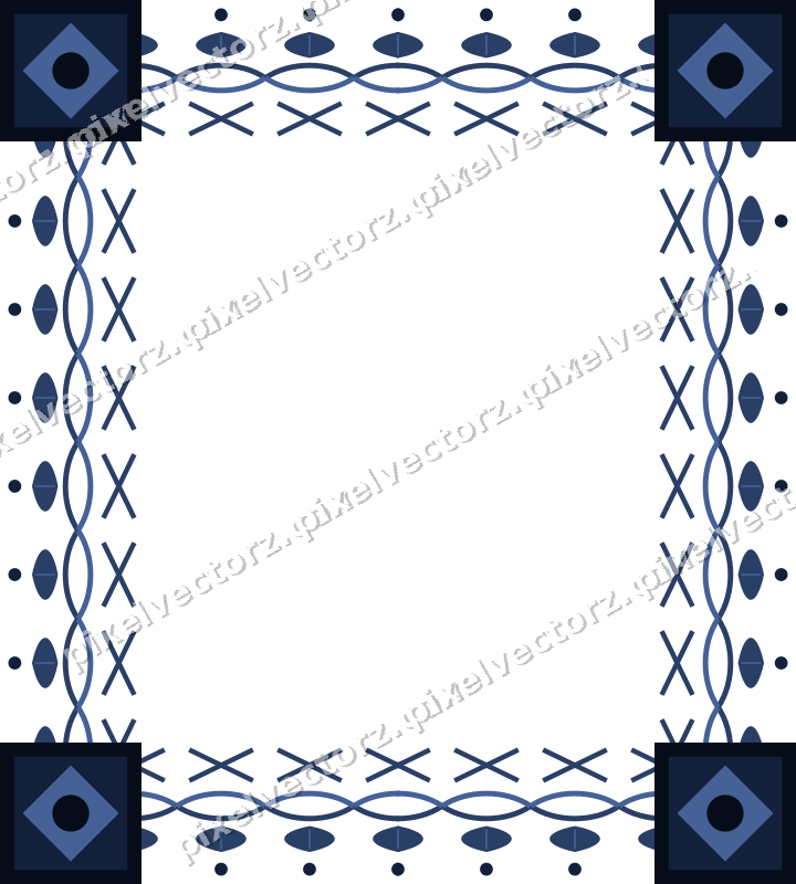 Decorative picture frame border in dark blue with leaf moulding