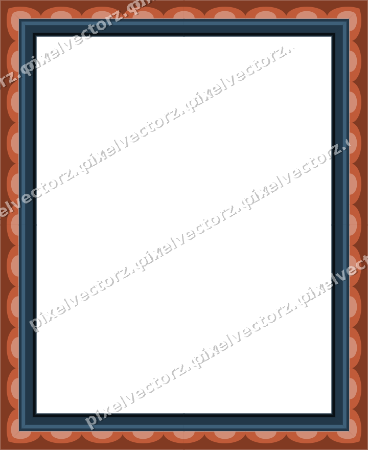 Decorative picture frame border in orange and cyan with scale band