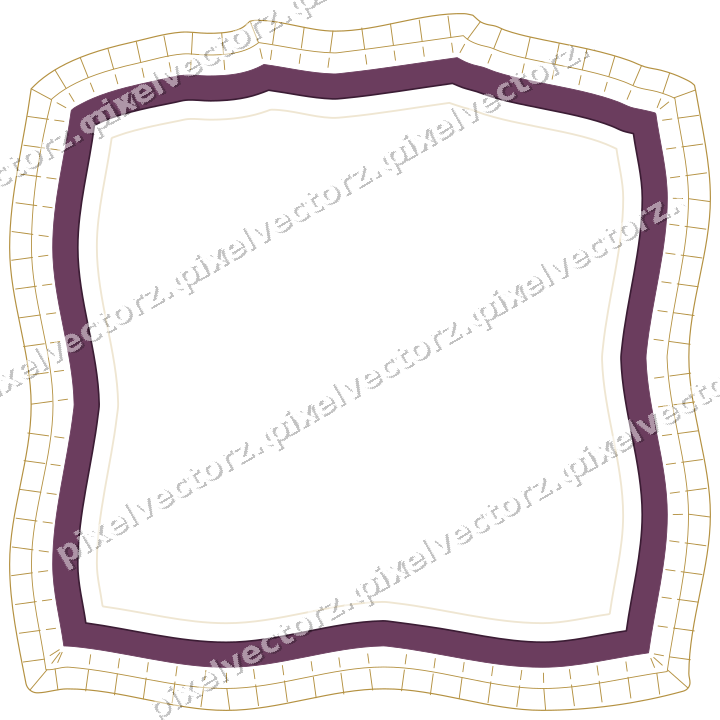 Decorative line art frame in dark magenta and amber with label plaque