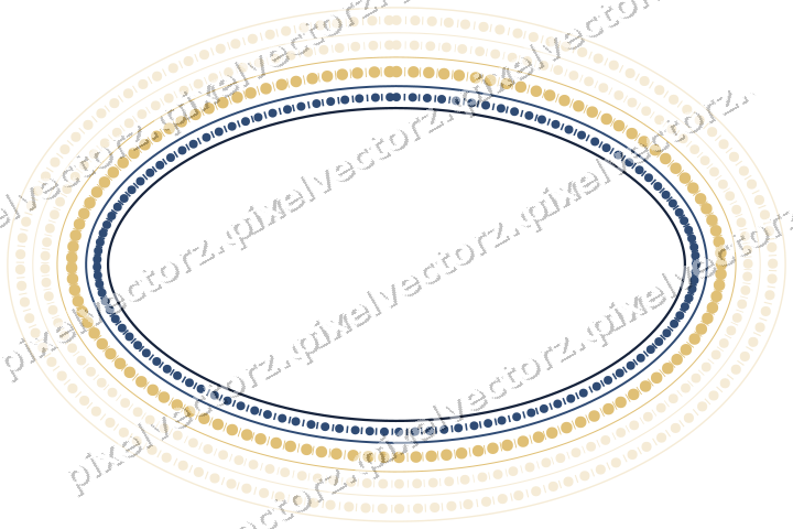 Decorative line art frame in dark blue and amber with oval
