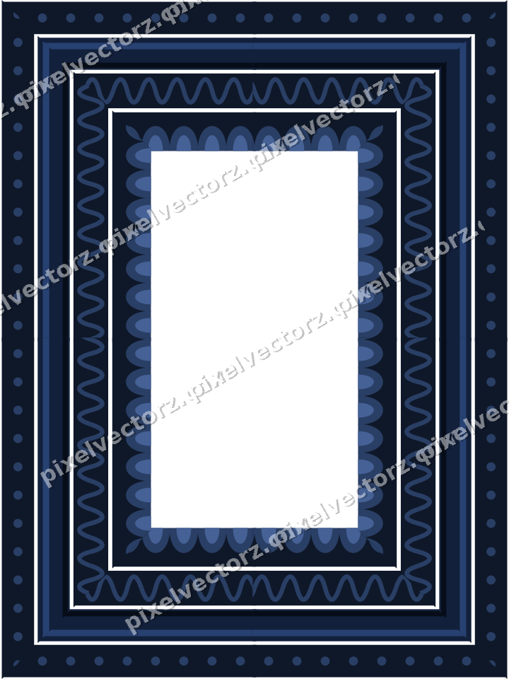 Decorative picture frame border in dark blue and white with dot row
