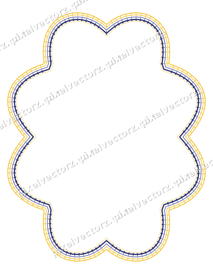 Decorative line art frame in dark blue and amber with oval
