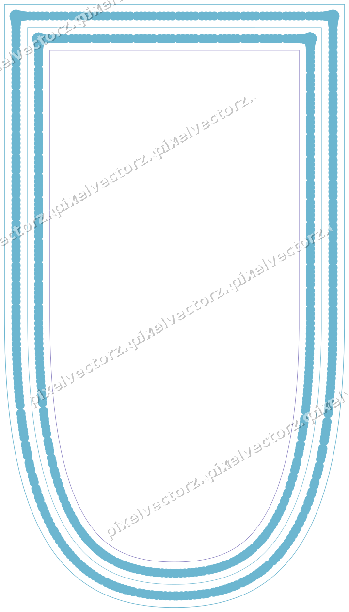 Decorative line art frame in blue and cyan with shield and dotted line