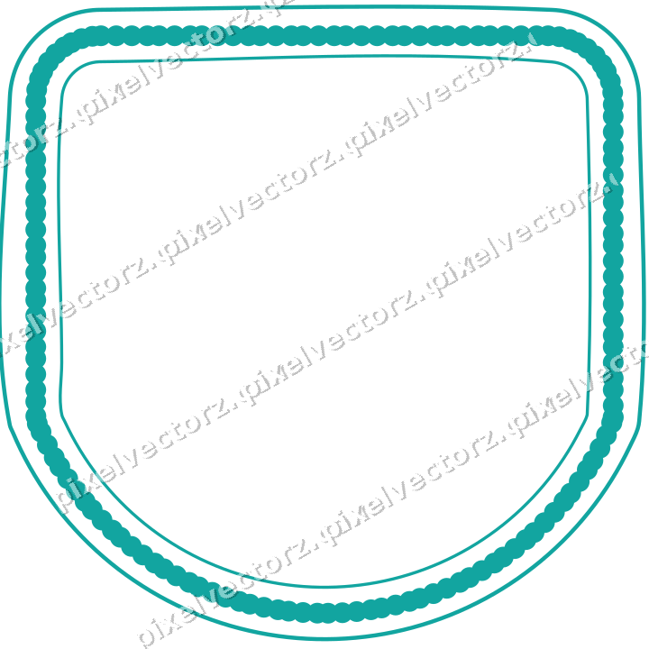 Decorative line art frame in orange and teal with label plaque