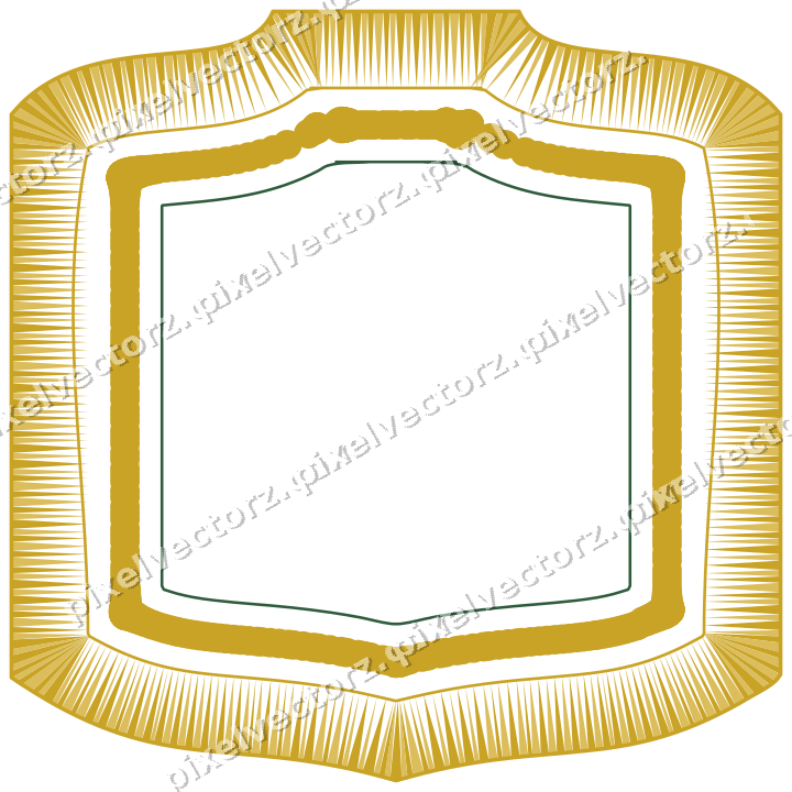 Decorative line art frame in dark green and amber with label plaque