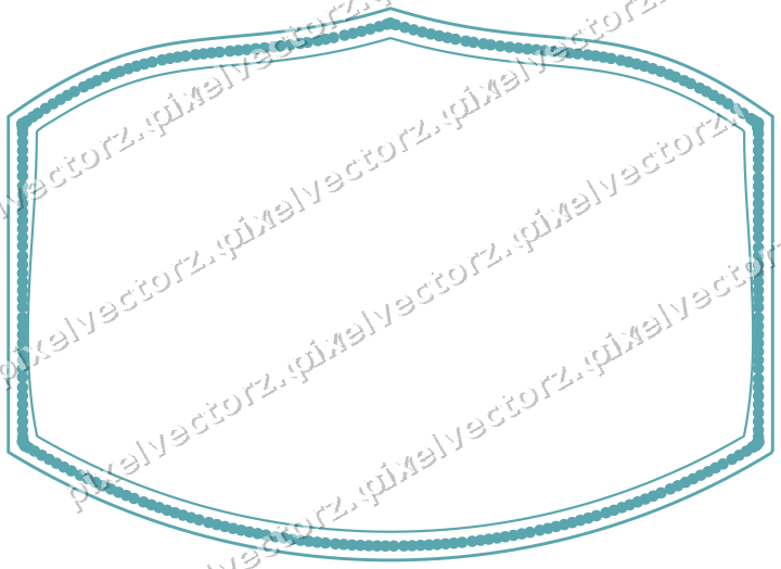 Decorative line art frame in green and teal with label plaque