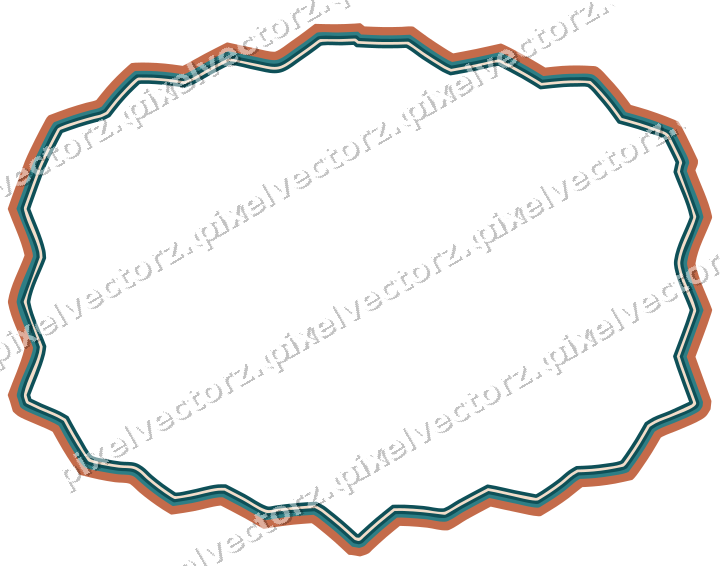 Decorative line art frame in dark teal and orange with label plaque