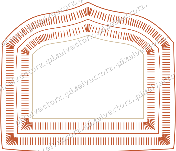 Decorative line art frame in orange and amber with label plaque