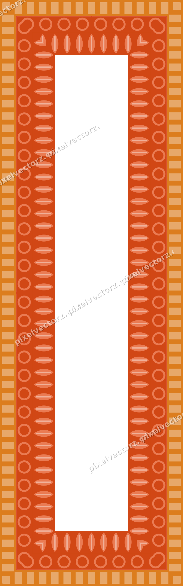 Decorative picture frame border in red and orange with dentil