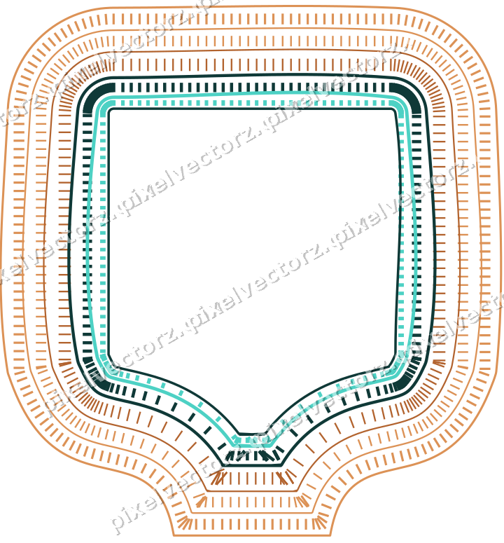 Decorative line art frame in orange and teal with label plaque