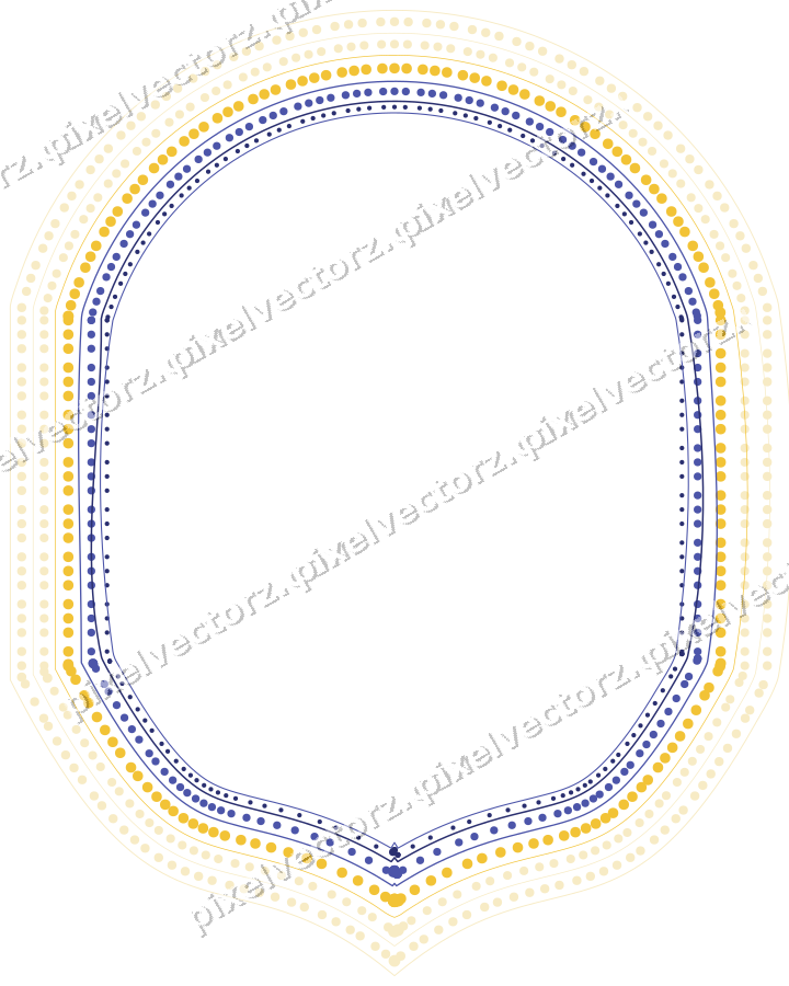 Decorative line art frame in dark blue and amber with label plaque