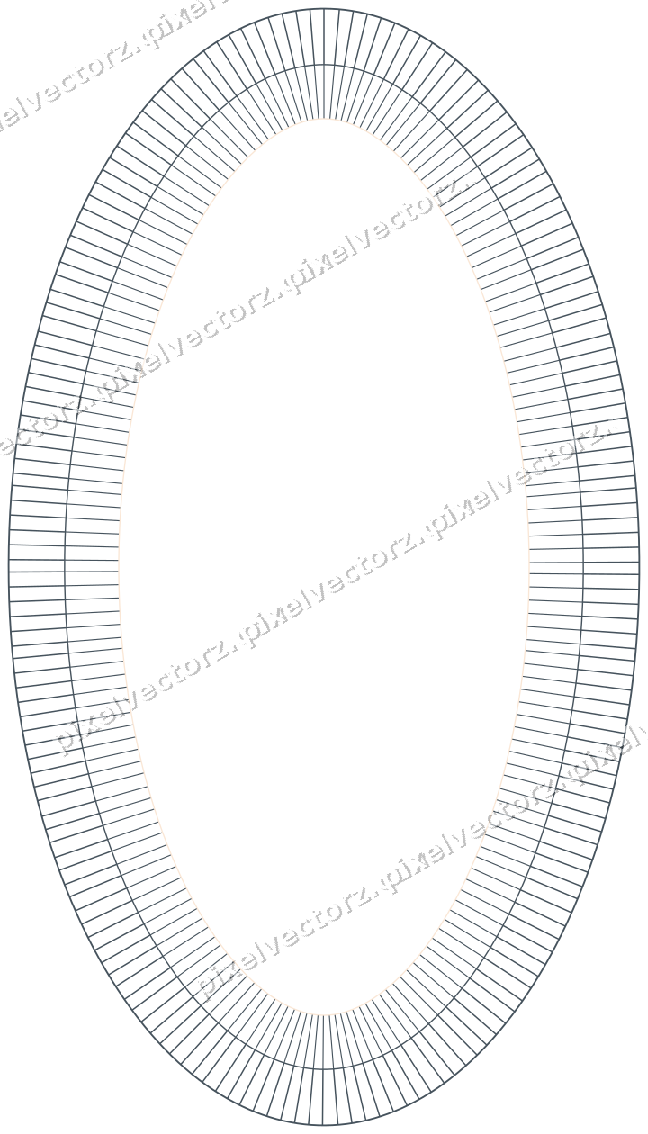 Decorative line art frame in blue and orange with oval and hatching