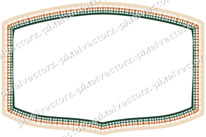 Decorative line art frame in dark green and orange with label plaque
