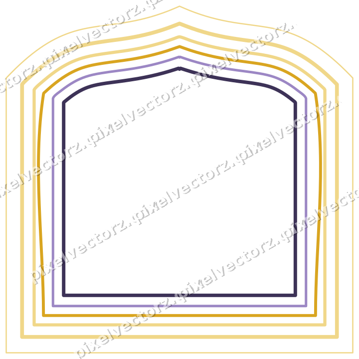 Decorative line art frame in amber and purple with label plaque