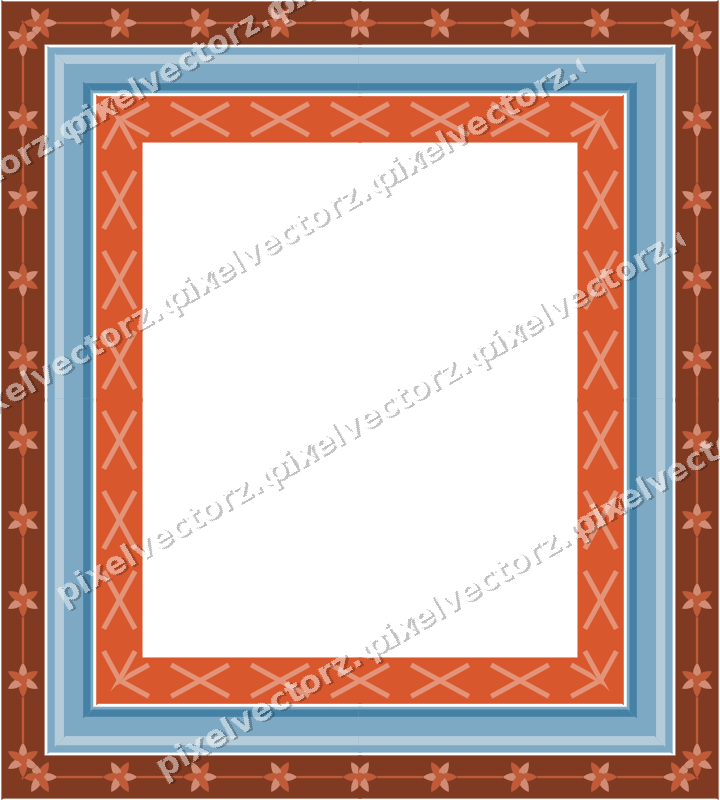 Decorative picture frame border in orange and cyan with cross band