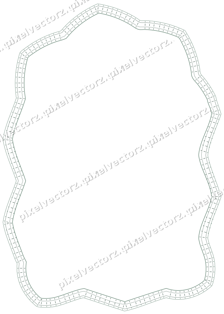 Decorative line art frame in dark green and orange with label plaque