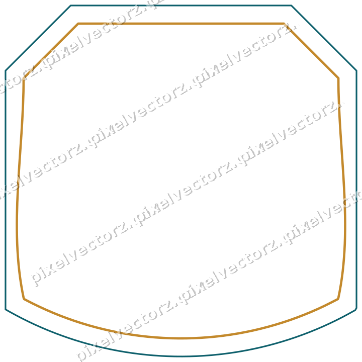 Decorative line art frame in amber and dark teal with label plaque