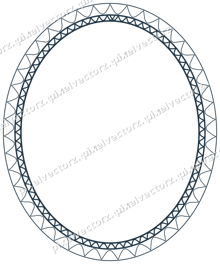Decorative line art frame in orange and cyan with oval and arcade