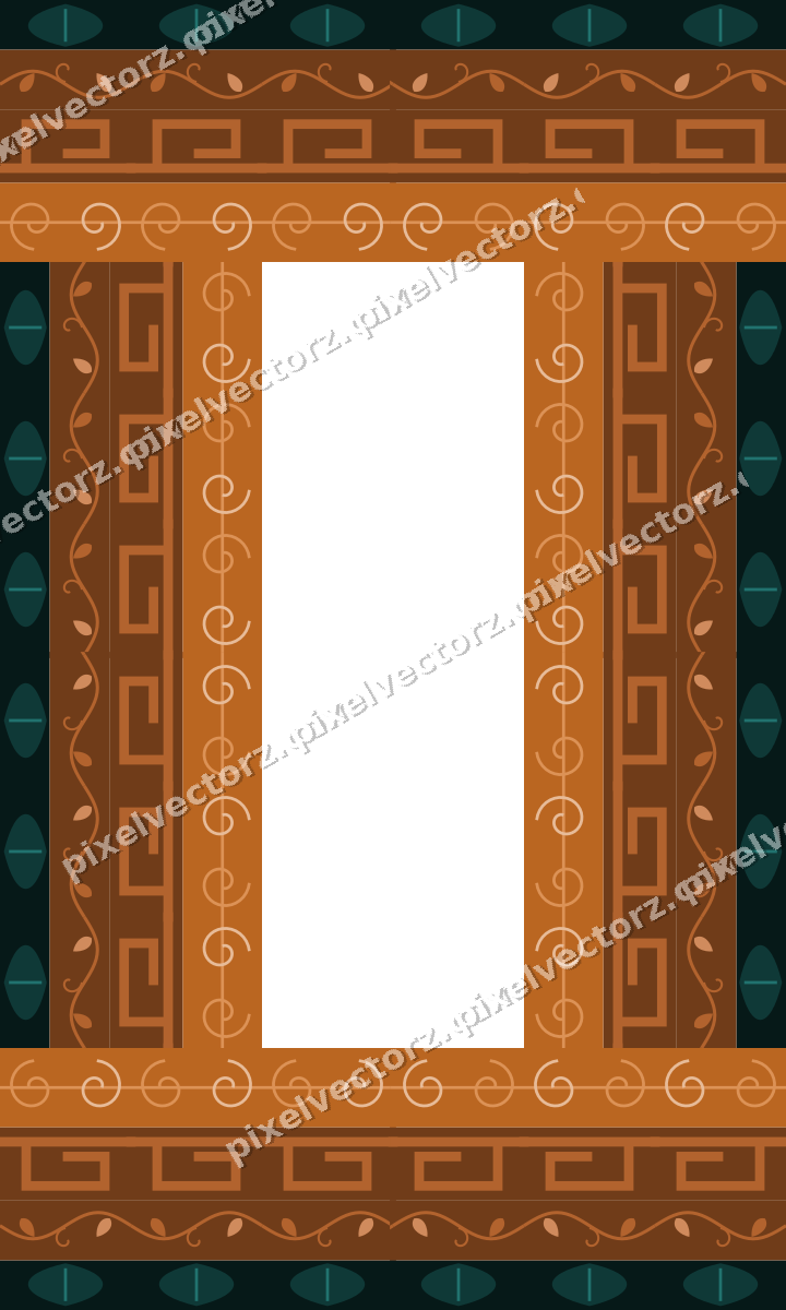 Decorative picture frame border in orange and teal with ivy scroll