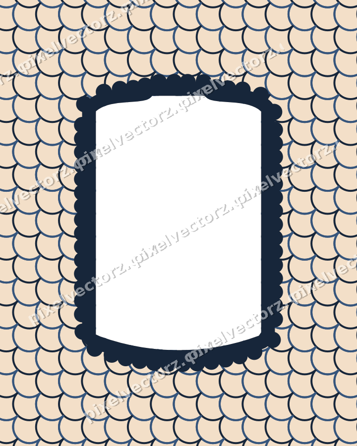 Decorative patterned mat frame in dark blue with scallop scales