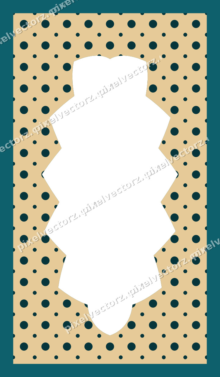 Decorative patterned mat frame in amber and dark teal with polka dots