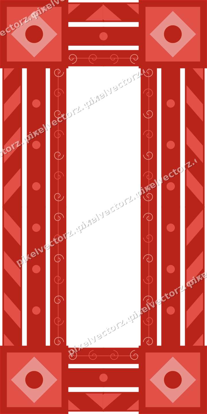 Decorative picture frame border in red and orange with spiral scroll