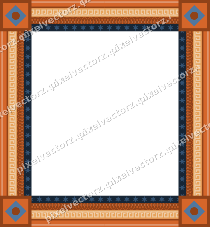 Decorative picture frame border in dark blue and orange with greek key