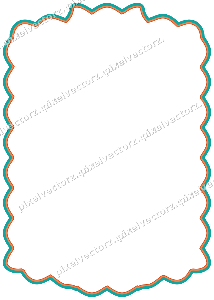 Decorative line art frame in orange and teal with label plaque