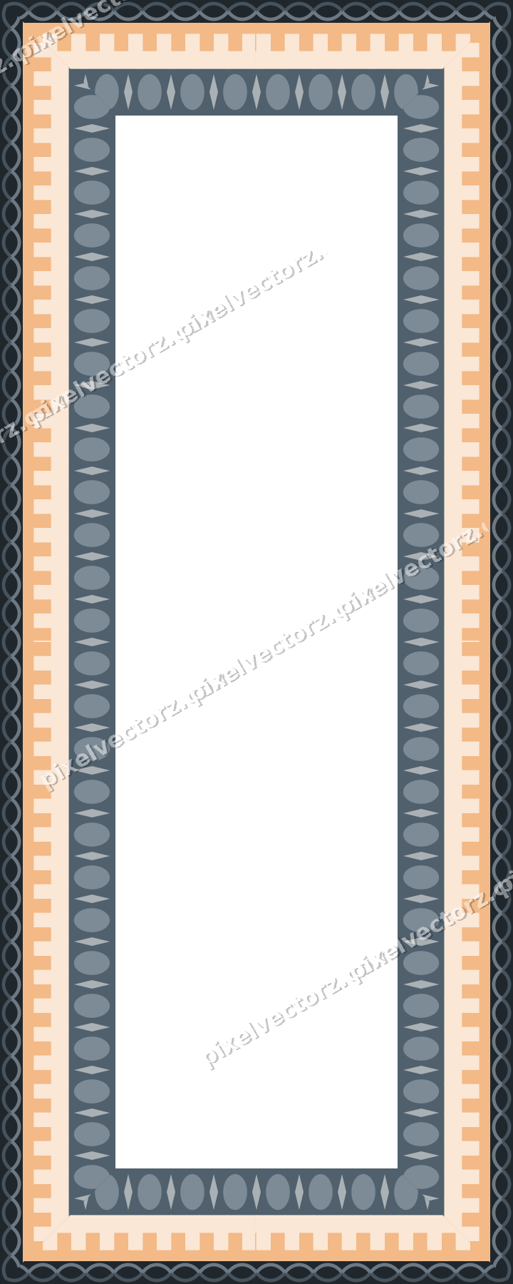 Decorative picture frame border in blue and orange with step band