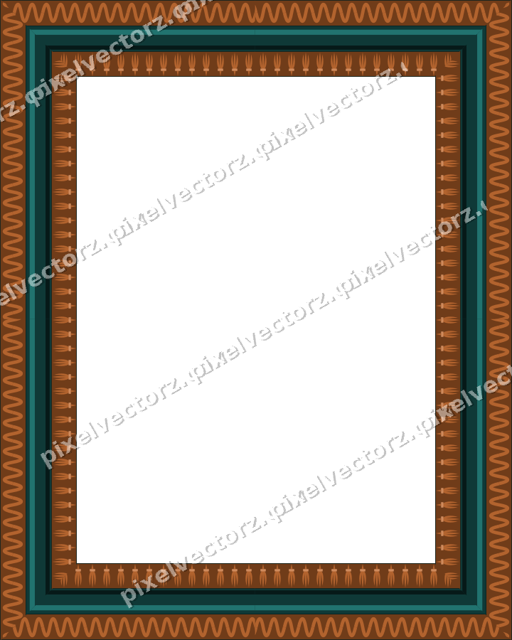 Decorative picture frame border in orange and teal with wave band