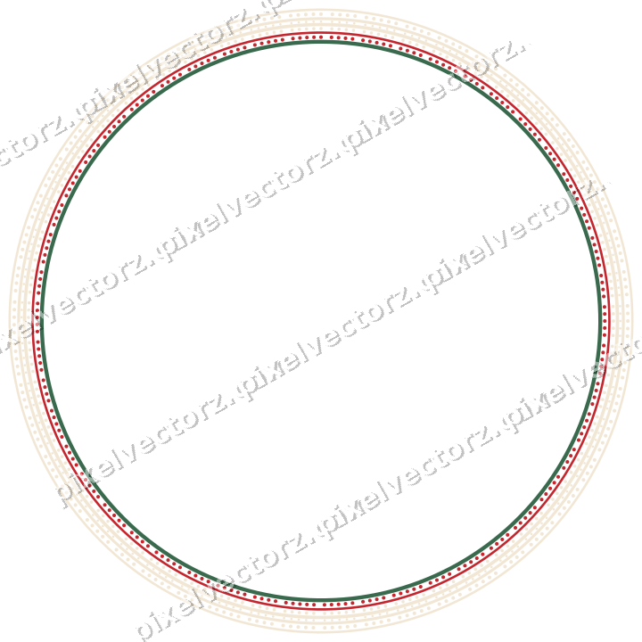 Decorative line art frame in dark green and red with oval