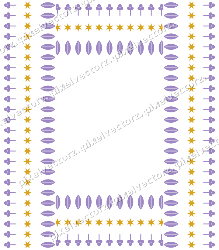 Decorative picture frame border in amber and purple with trefoil band
