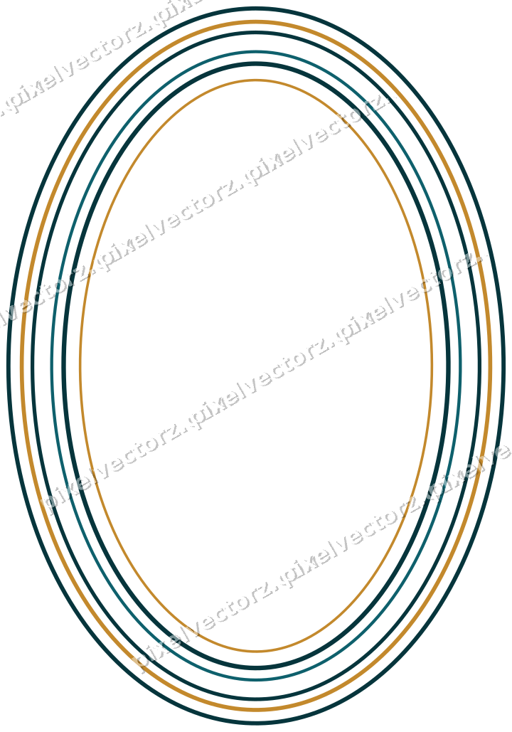 Decorative line art frame in amber and dark teal with oval