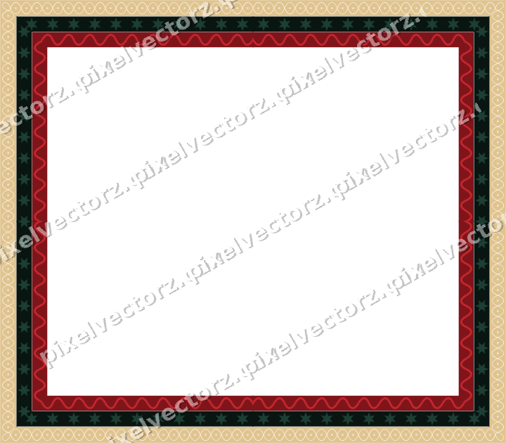 Decorative picture frame border in dark green and red with arabesque
