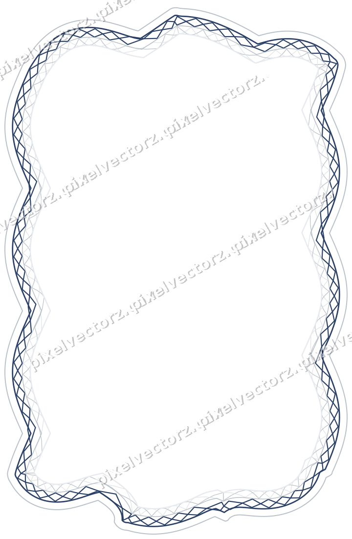 Decorative line art frame in dark blue and white with label plaque