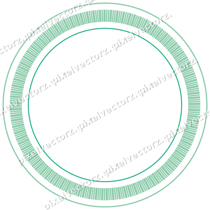 Decorative line art frame in green and teal with oval and dashed line