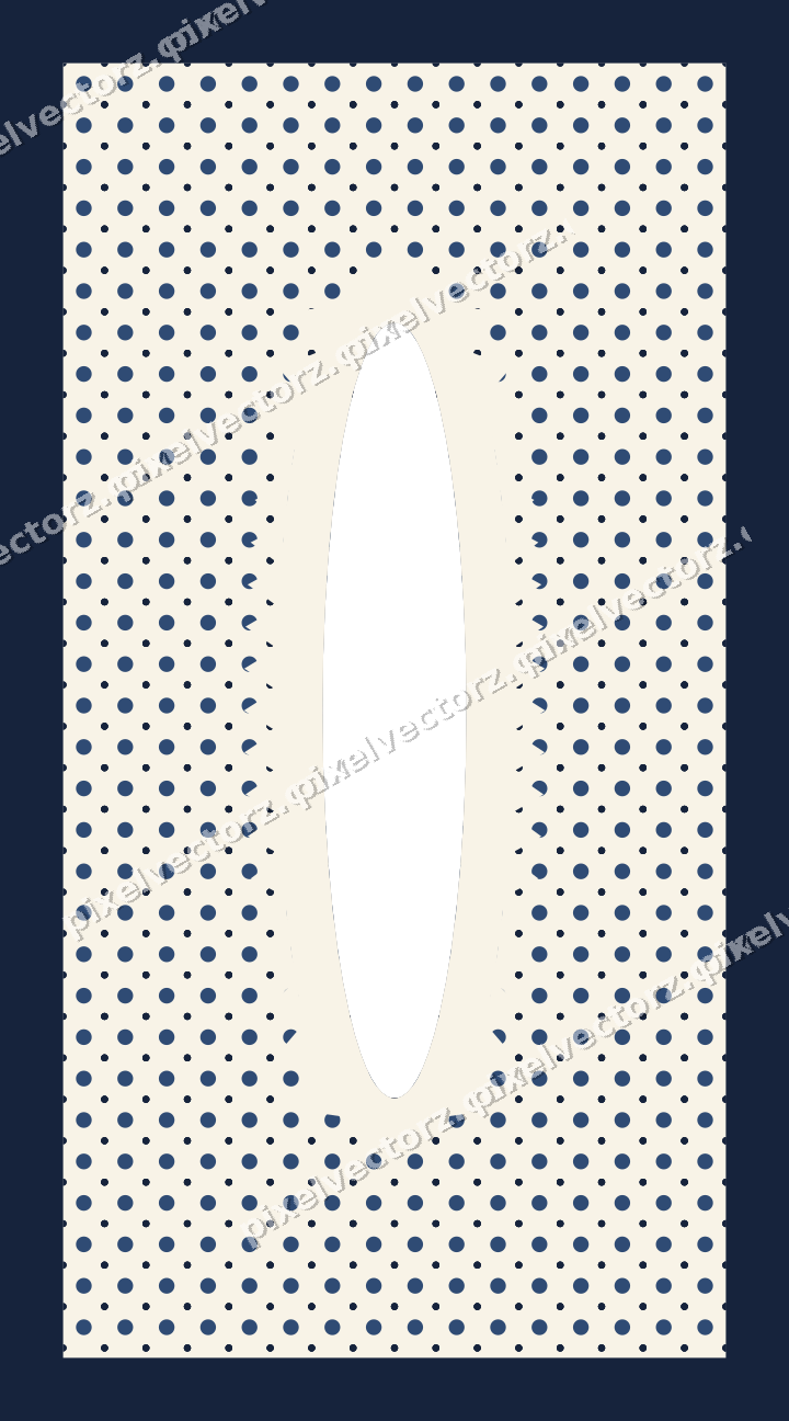 Decorative patterned mat frame in dark blue and amber with polka dots