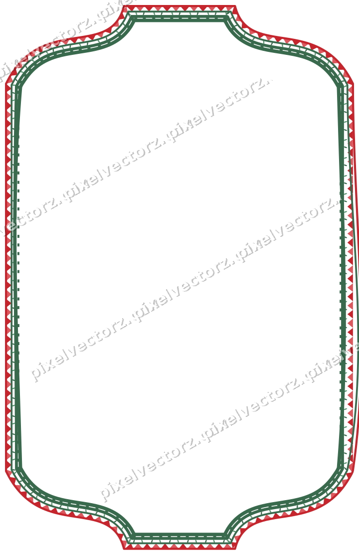 Decorative line art frame in dark green and red with label plaque