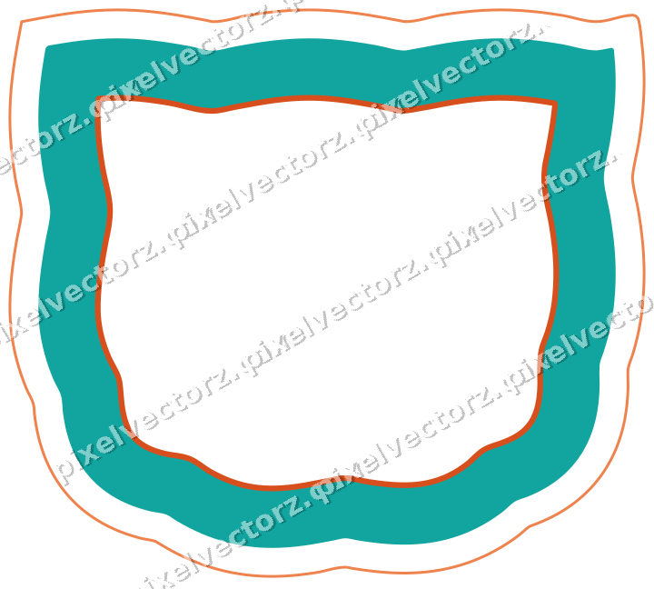 Decorative line art frame in orange and teal with shield