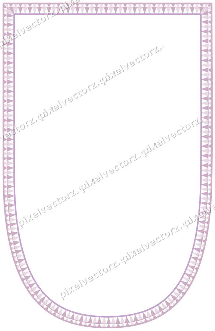 Decorative line art frame in purple and blue with shield and dentil