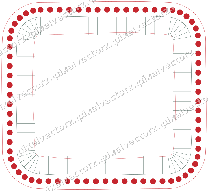 Decorative line art frame in dark green and red with label plaque