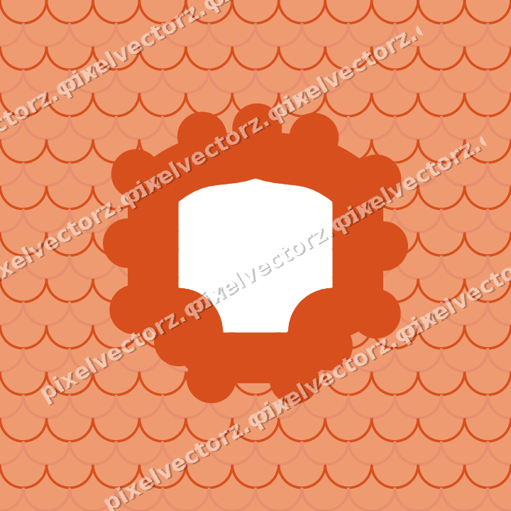 Decorative patterned mat frame in orange and teal with scallop scales