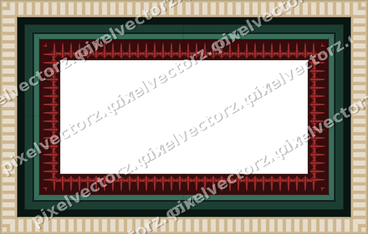 Decorative picture frame border in dark red and dark green with dentil