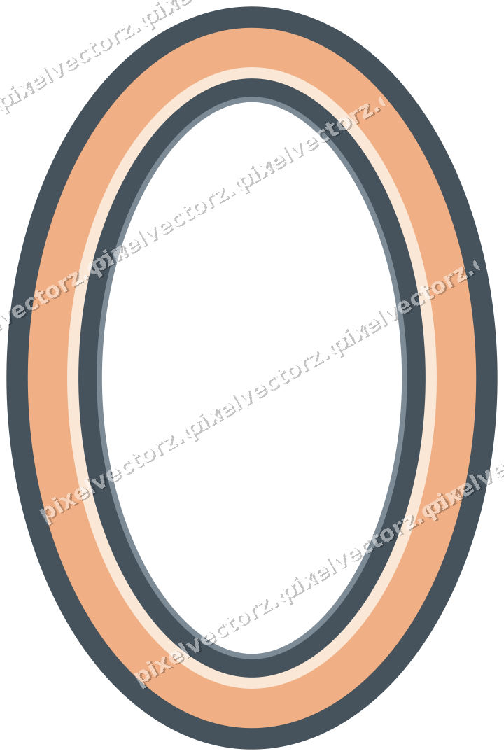 Decorative line art frame in blue and orange with oval and solid band