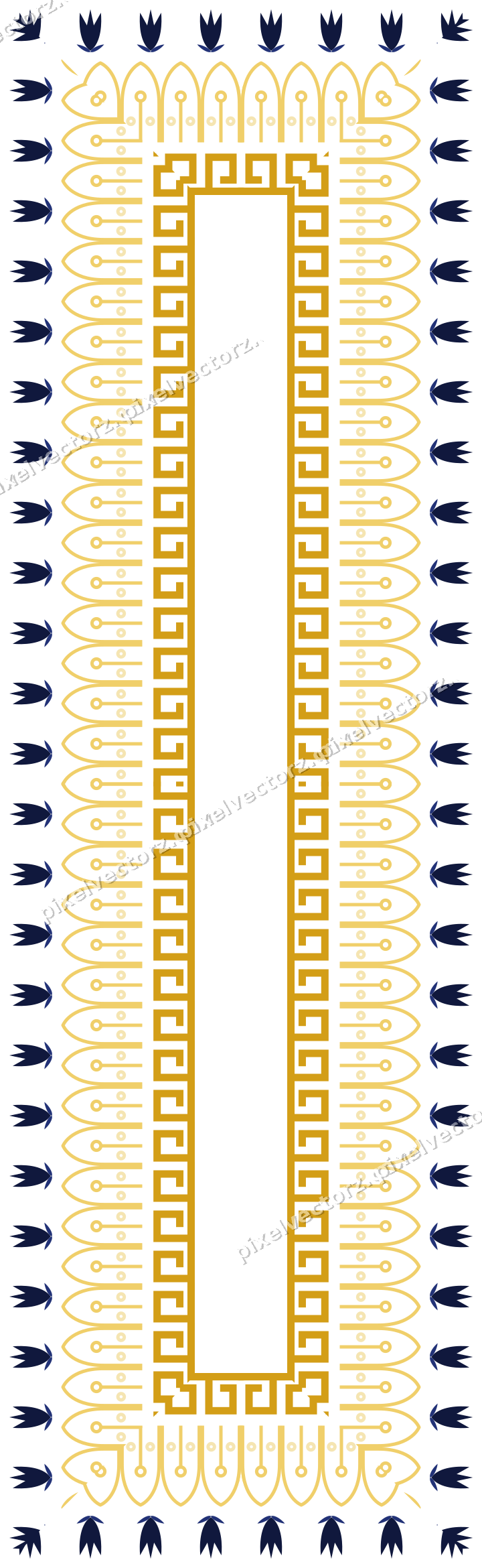 Decorative picture frame border in amber and blue with tulip frieze