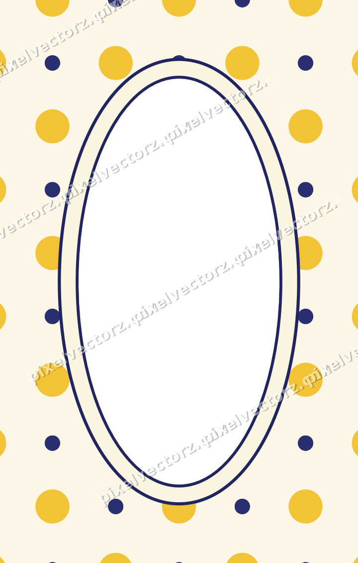 Decorative patterned mat frame in dark blue and amber with polka dots